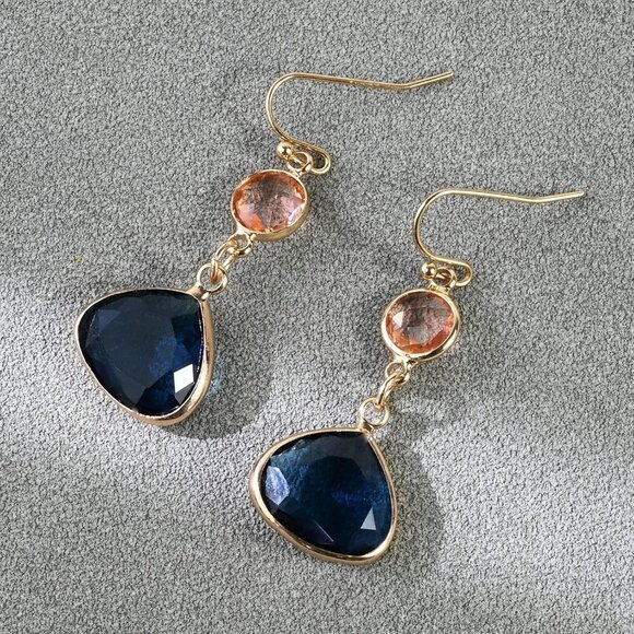 Sapphire Blue Dangle Earrings Blue Topaz Gold Handmade Aquamarine Drop Earrings - Picture 5 of 7